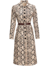 Women's Khaki Vegan Leather Snakeskin Trench Coat